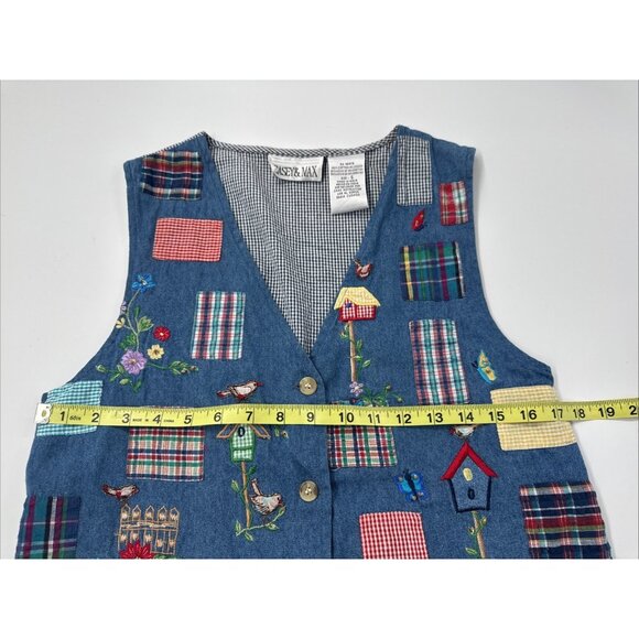 Vintage Casey Max Vest Womens Small Embroidered Floral Birds Garden Cottagecore - Picture 8 of 10